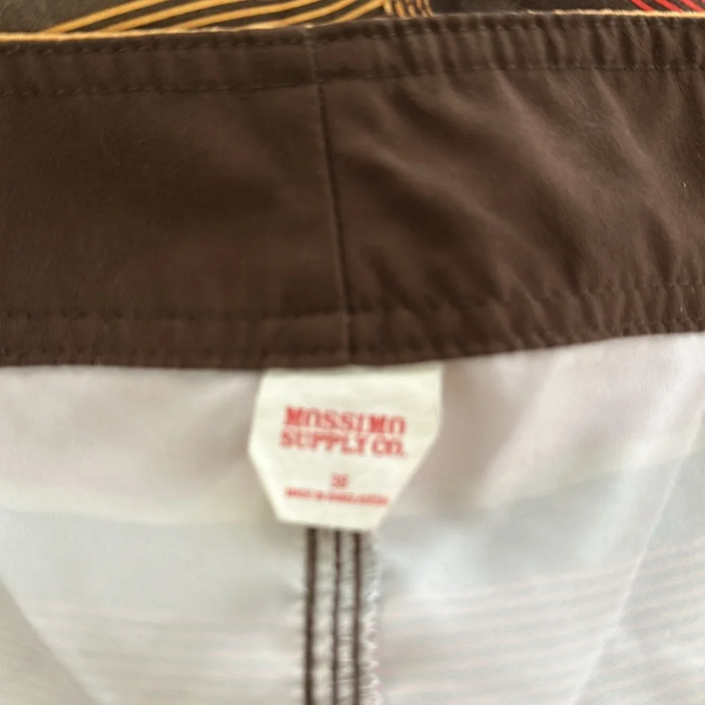 Striped Men's Swim Shorts - Red, Brown, and Tan